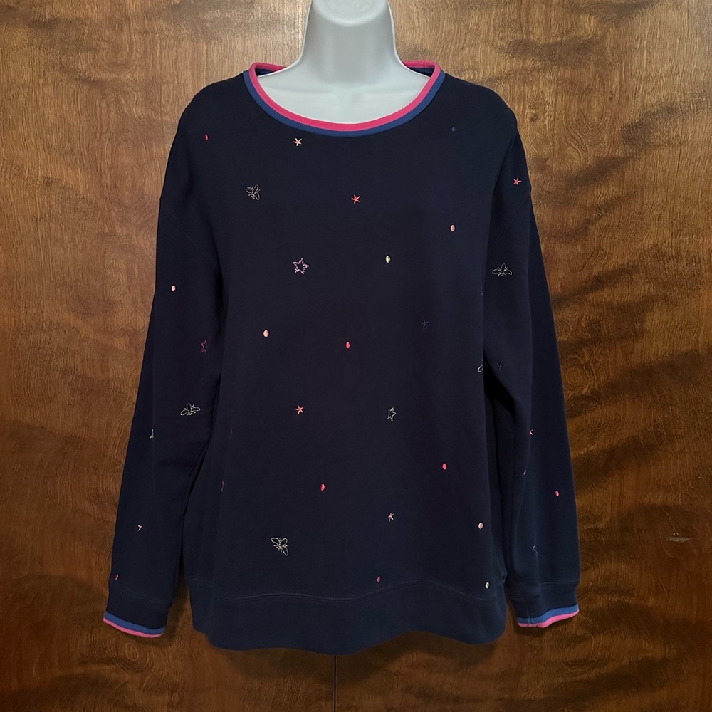 JOULES Long Sleeve Embroidered "Presley" Sweatshirt Womens 12 UK 16 Navy Blue